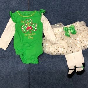 3-6 month girls 1st Saint Patrick’s Day outfit.